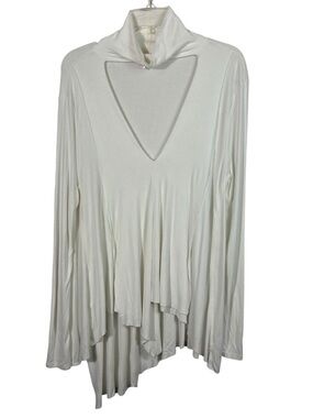 Free People Uptown Choker White Ribbed Knit Asymmetrical Hem Cutout Blouse M